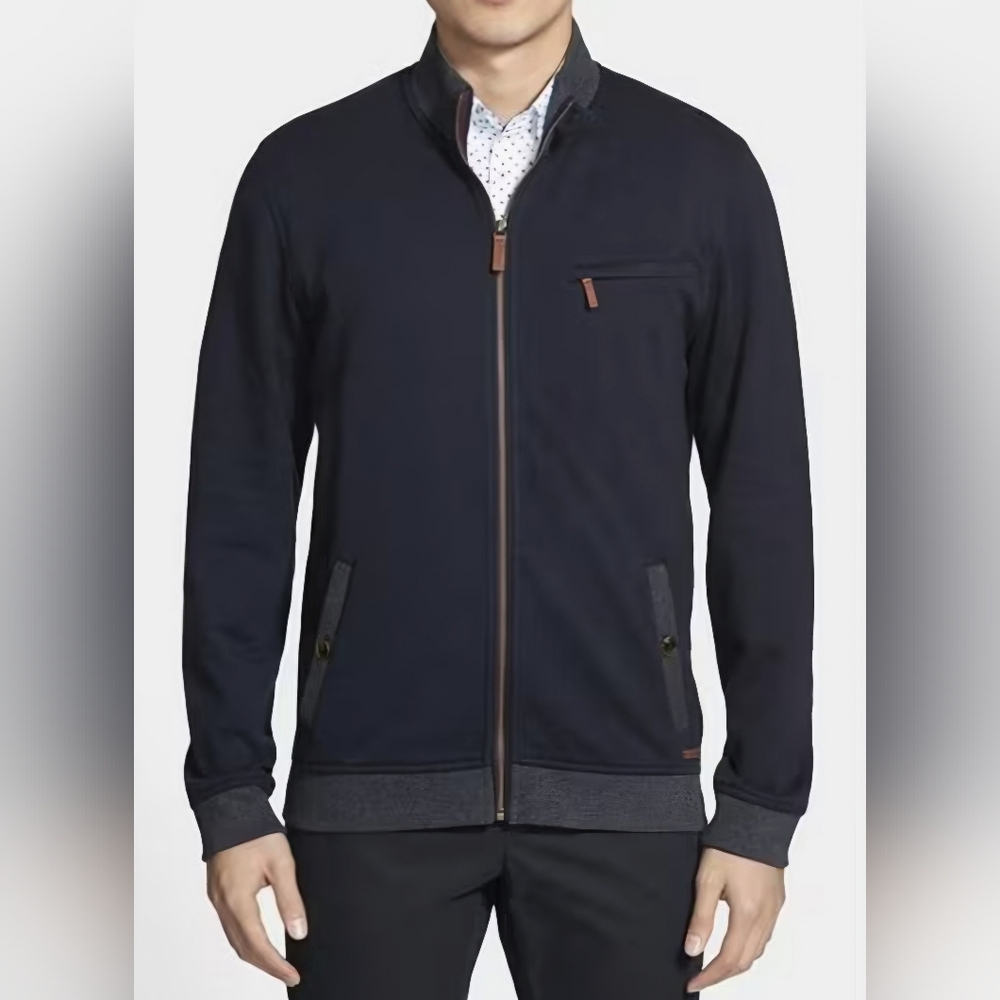 Ted Baker London "Zipbev" Funnel Neck Full Zip Sweater